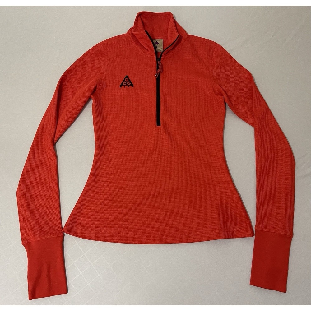 Vintage Nike Pullover Womens Small Orange Thermal 1/4 Zip ACG Wool Blend - Picture 1 of 9